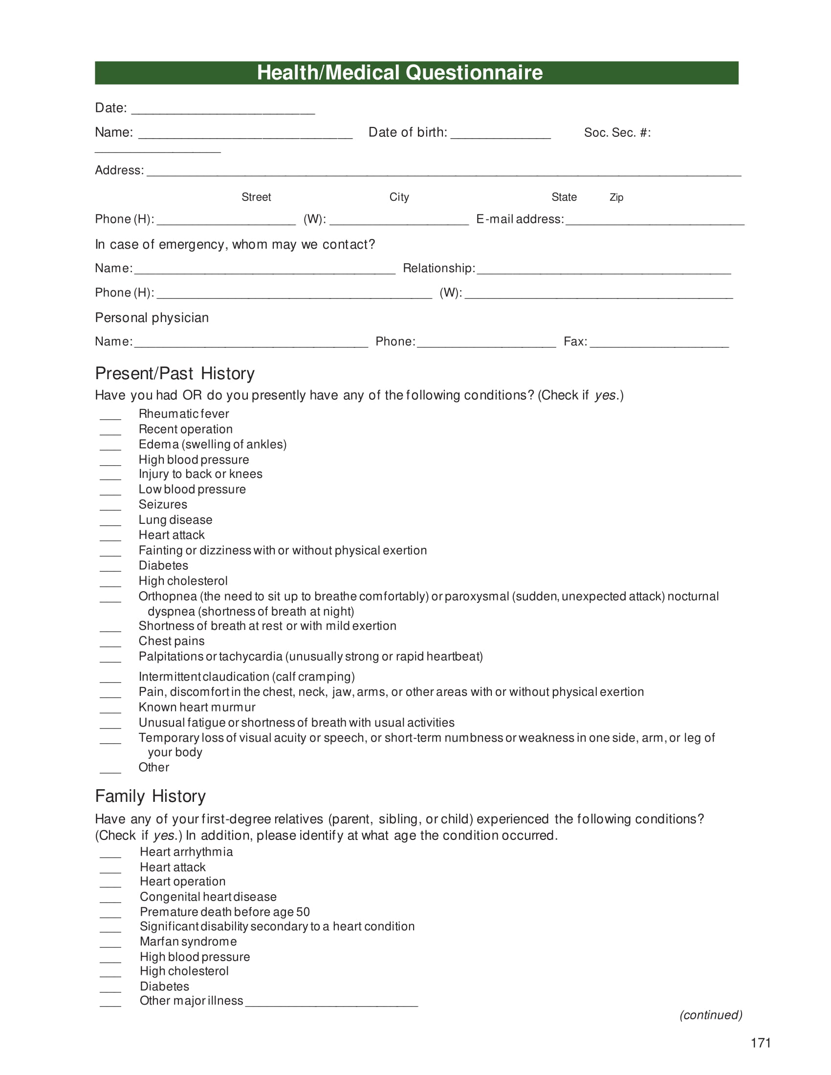 Healthy and Medical Questionnaire pdf.