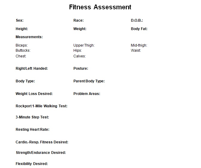 Fitness assessment form you may download and print.