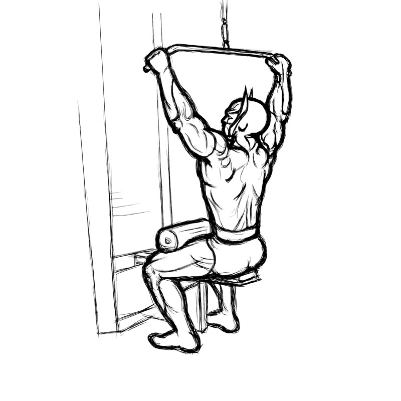 Illustration of wide grip lat pulldown. 