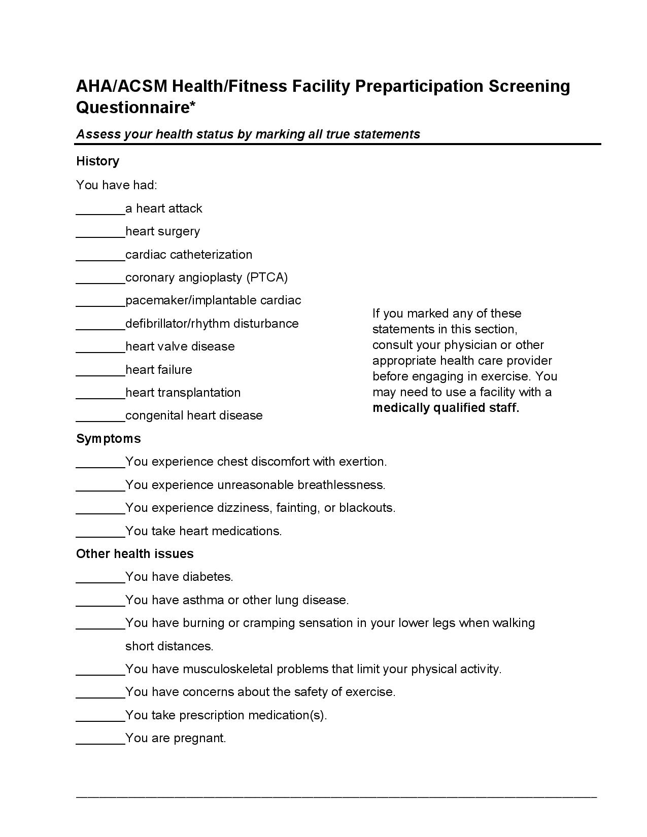 Personal Trainer Screening Form