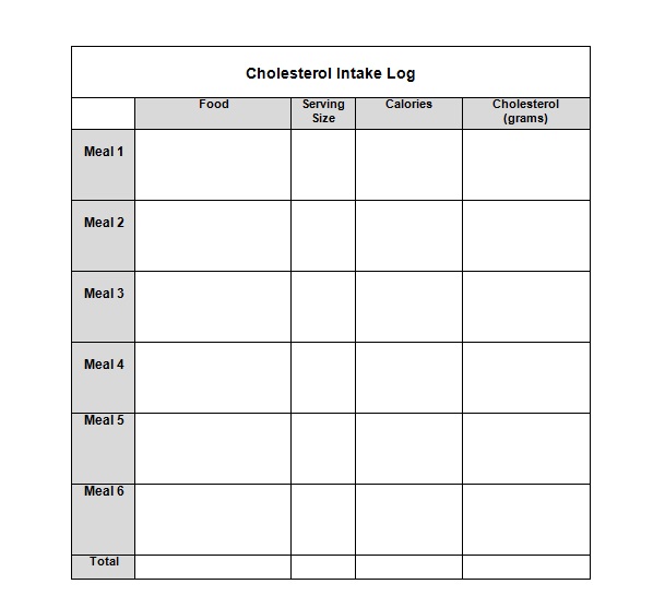 Cholesterol intake log sheet you can download and print.