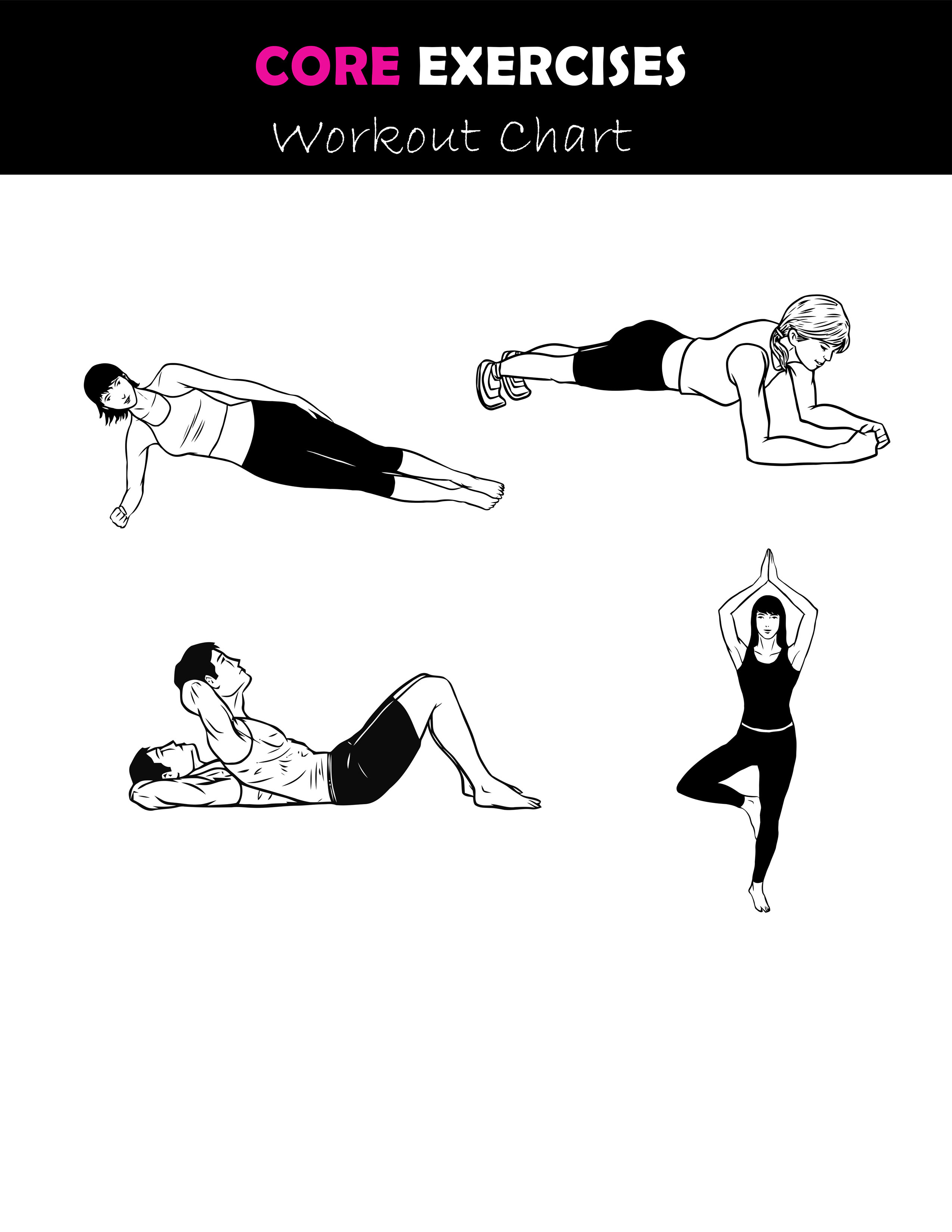 Core exercise workout chart you can download and print.
