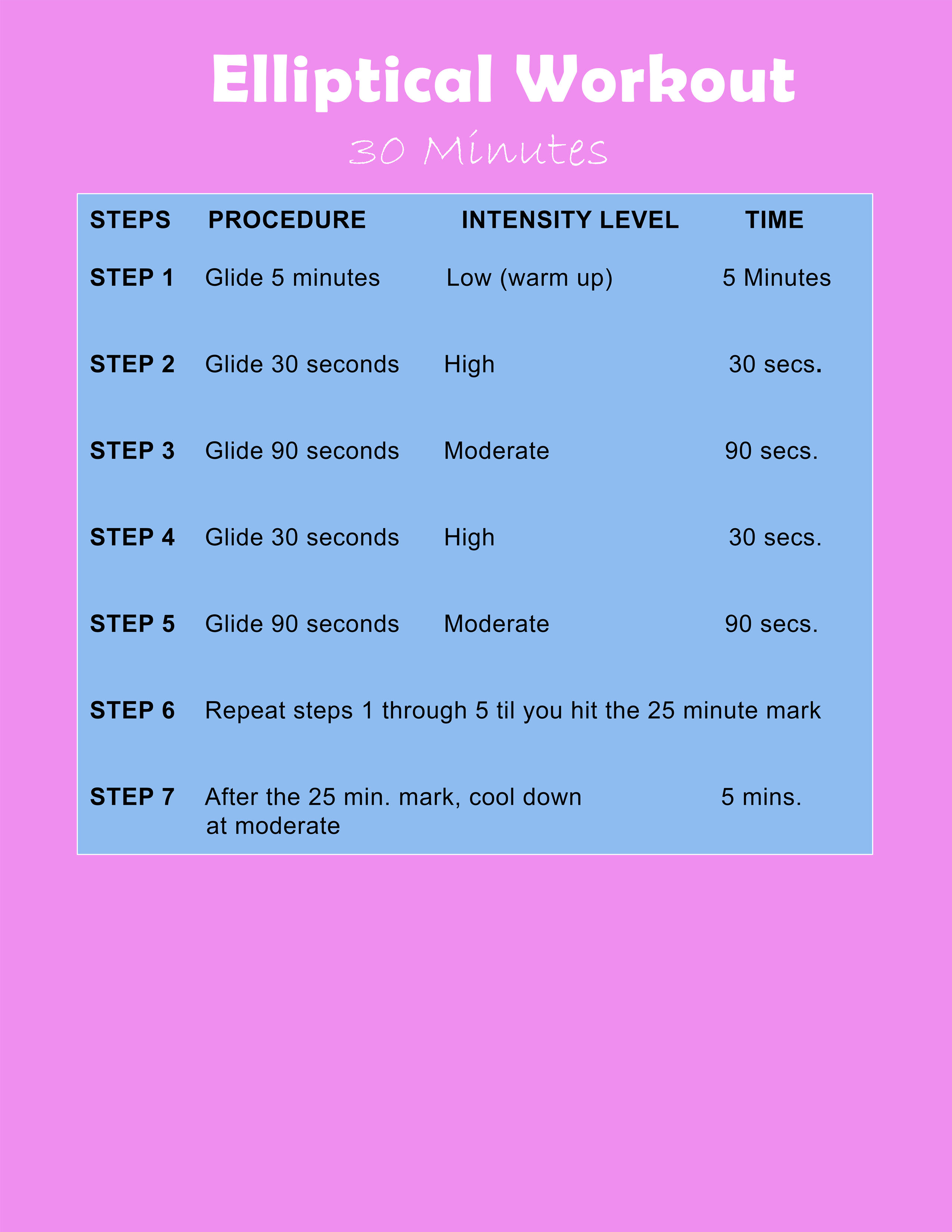 Elliptical machine workout you and download and print.