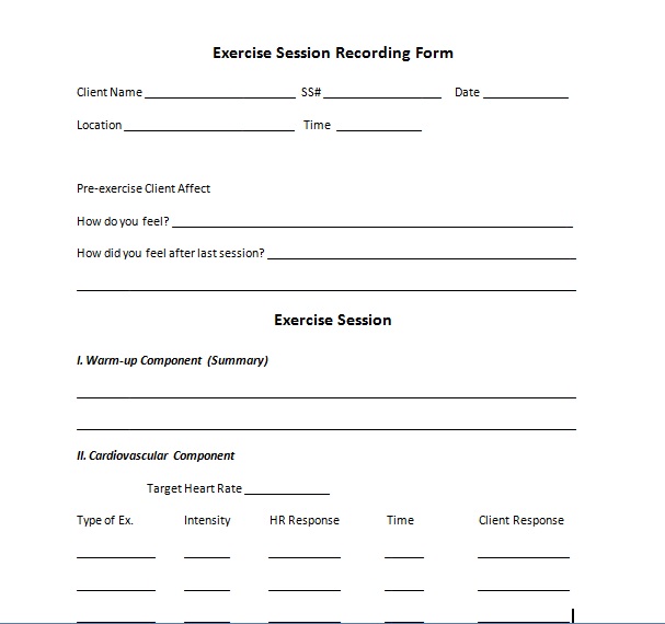 Exercise session recording form you can download and print. 