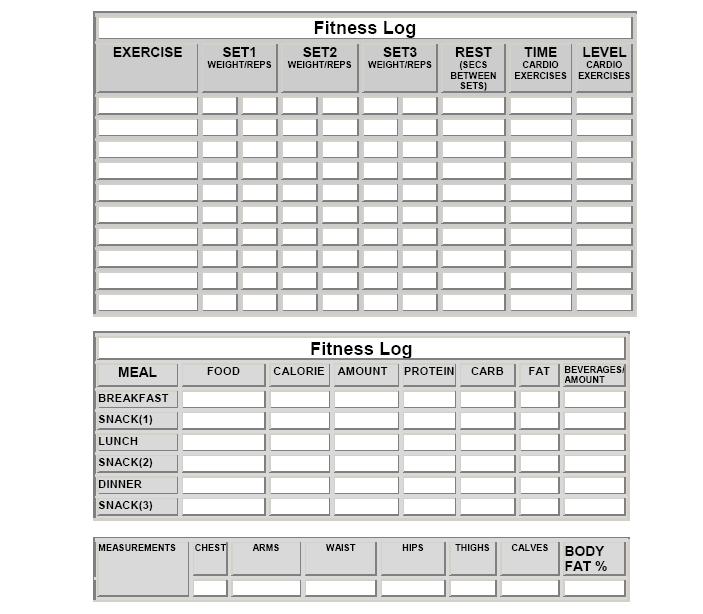 Fitness log sheet you can print to improve your health.
