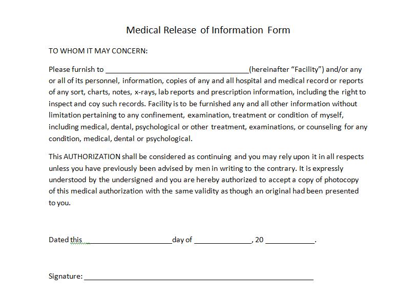 Printable medical release form 