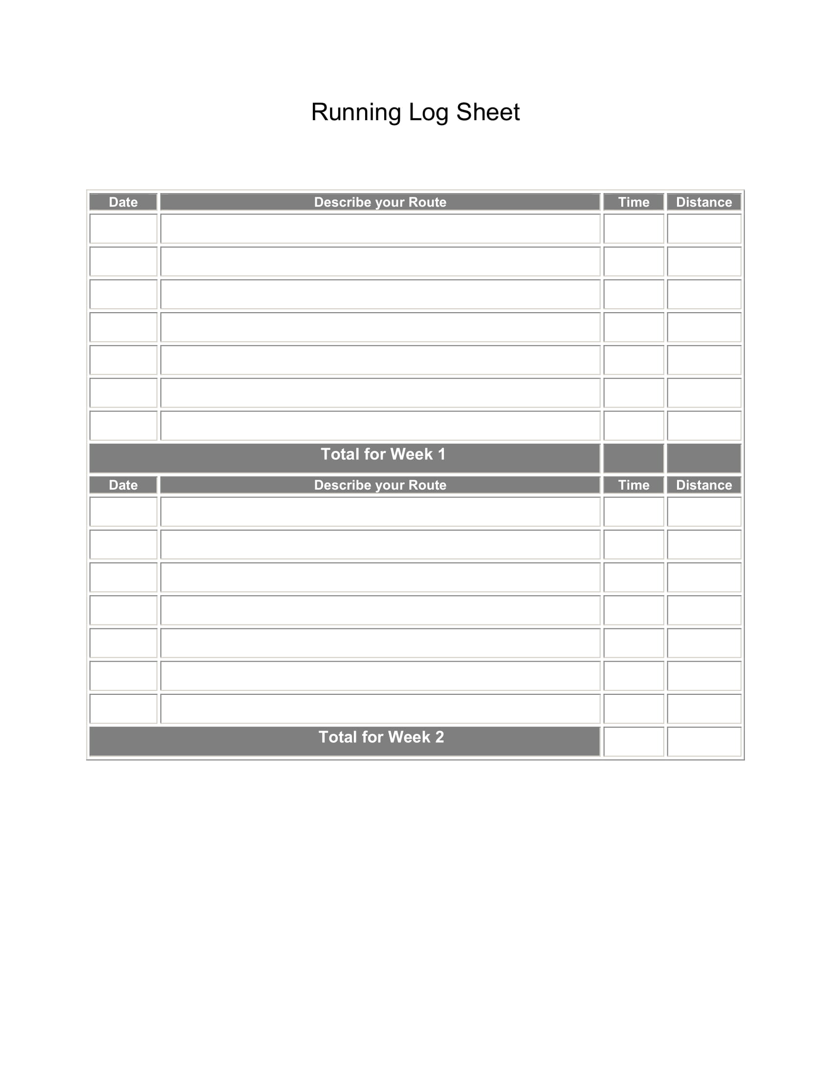Printable running log sheet you can download in pdf. or word format.