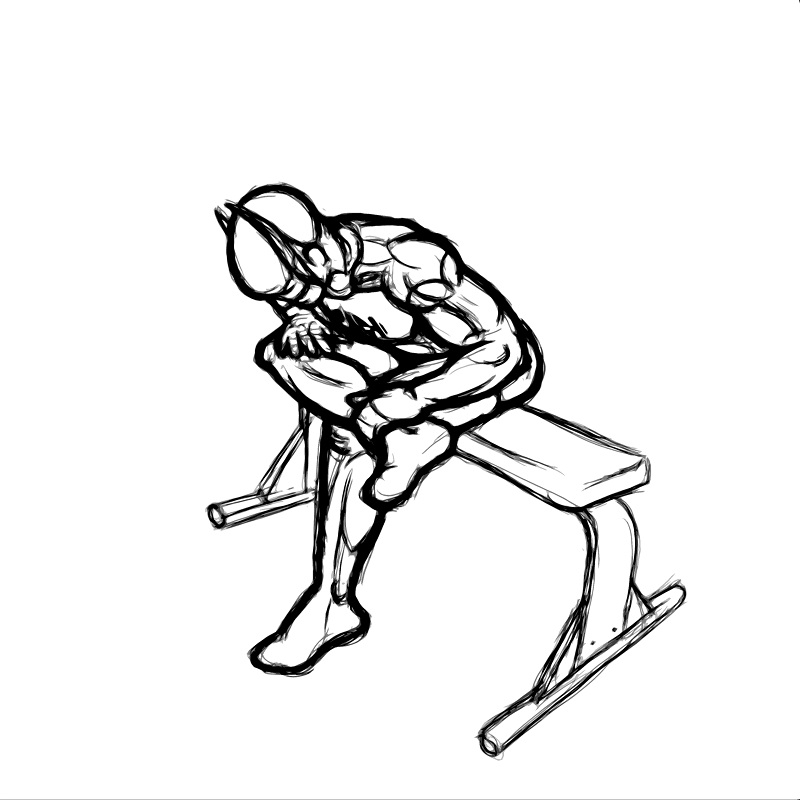 Illustration of seated hip stretch exercise. 