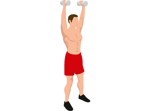 Illustration of male doing shoulder exercises. 