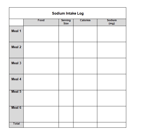 Sodium intake log sheet you can download and print.