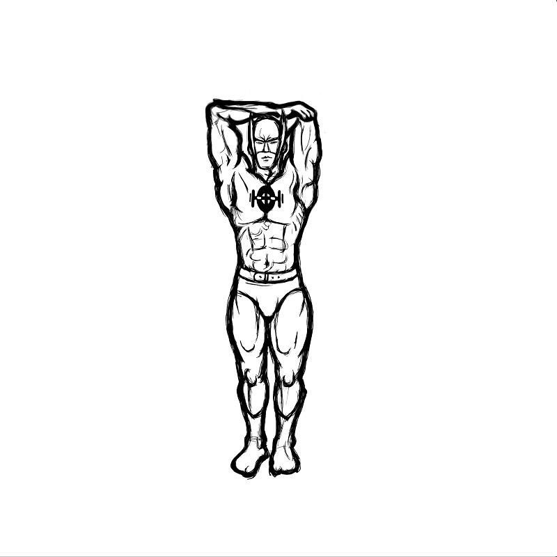 Illustration of standing tricep stretch exercise.