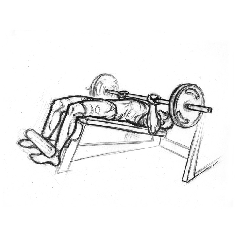 Male doing decline bench press with barbell 