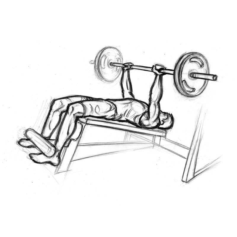 Male doing decline bench press with barbell 