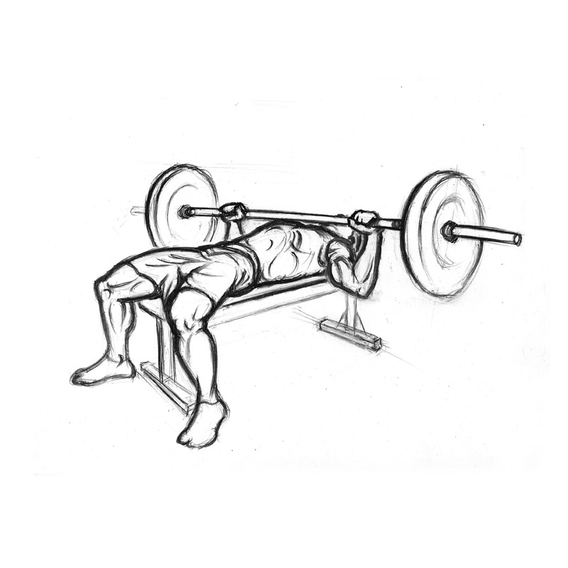 Illustration of man doing flat bench press with barbell 