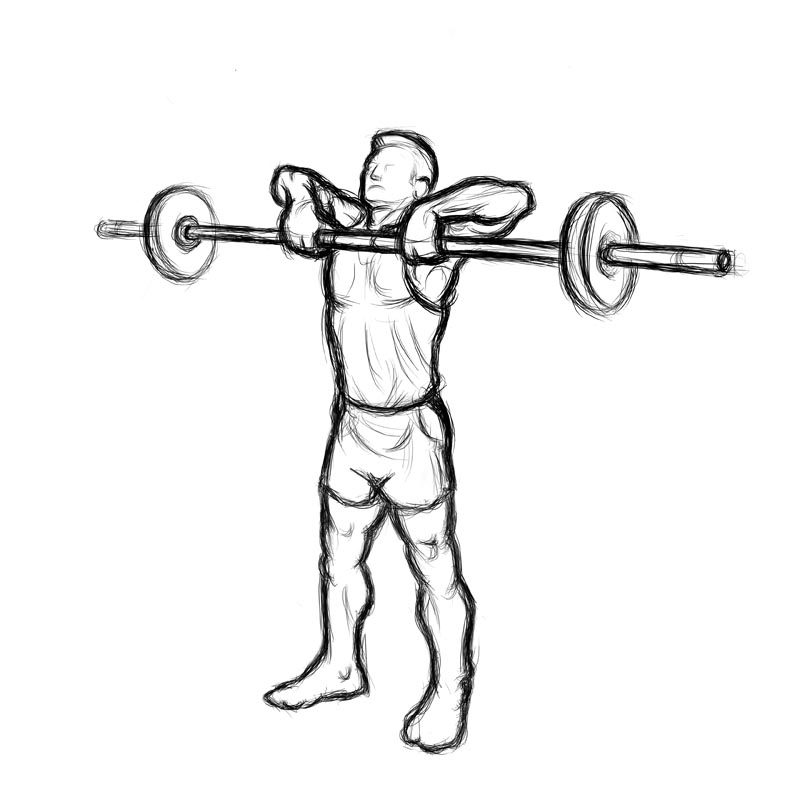 illustration of man doing upright rows with a barbell
