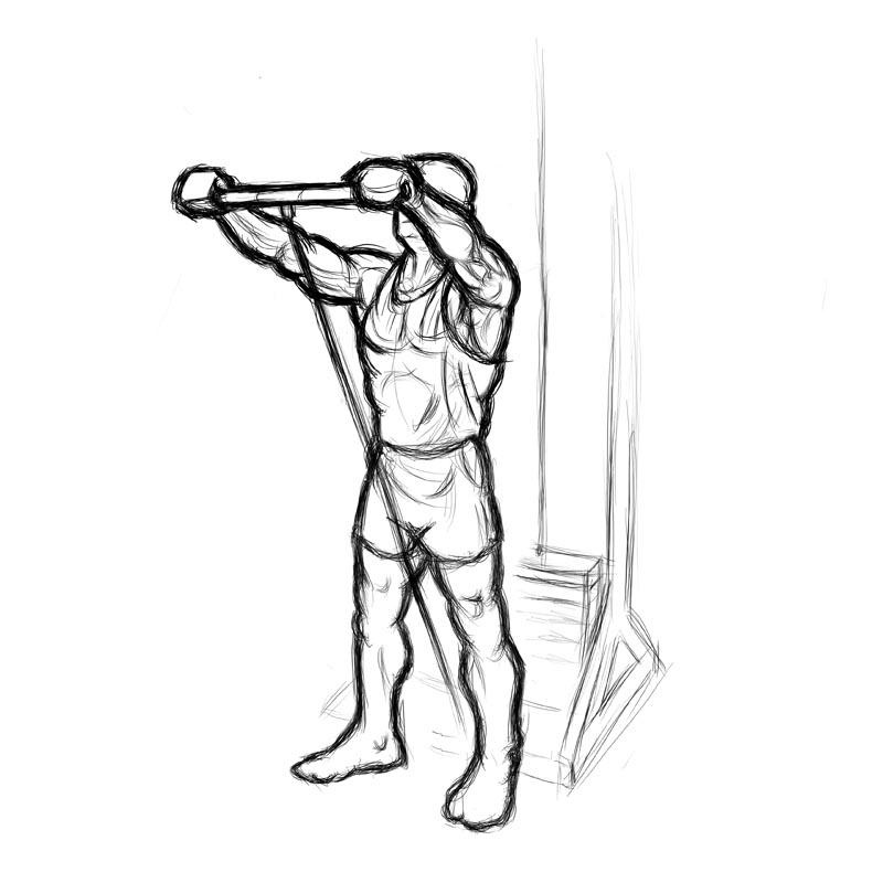 illustration of male doing cable front raise in finish position