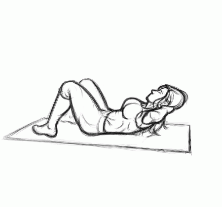 Illustration of curvy women doing ab exercise.