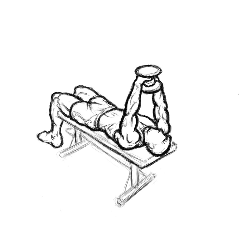 Illustration of dumbbell pullover from starting position.