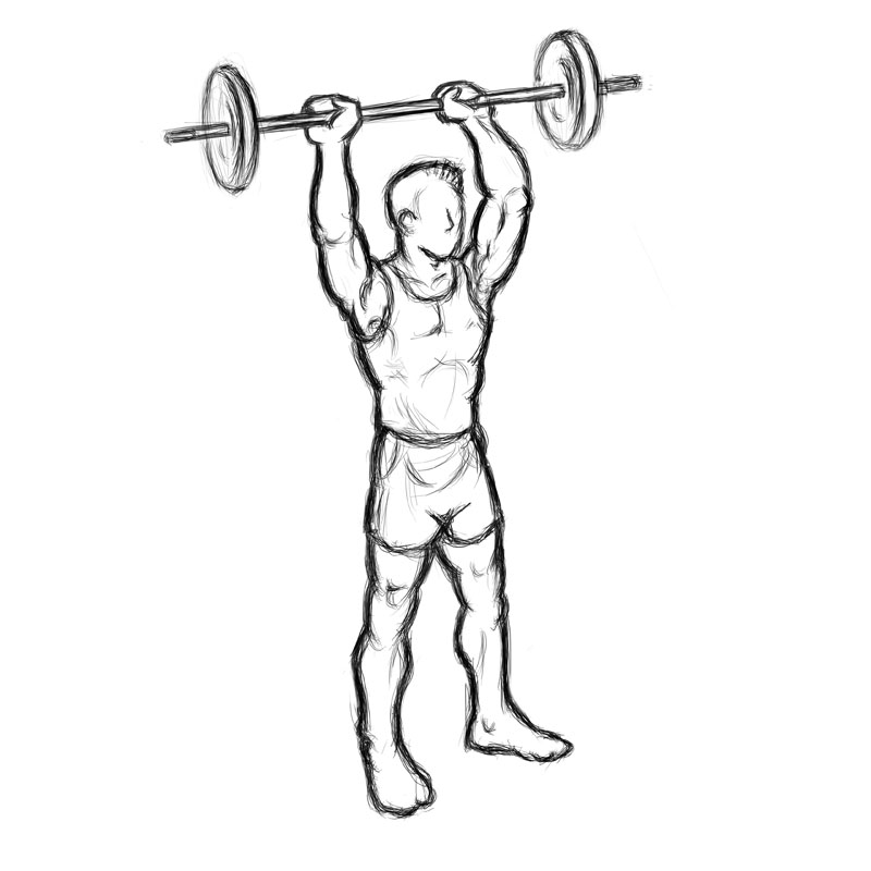 Male doing standing barbell tricep extension