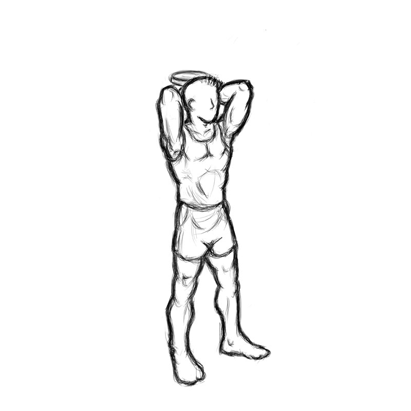 Male doing standing dumbbell tricep extension 