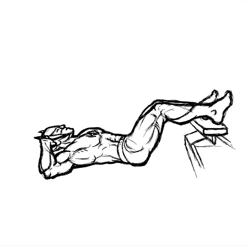 Illustration of twist crunches from the starting position. 