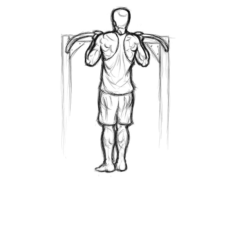 Illustration of man doing chin ups exercise with underhand grip.