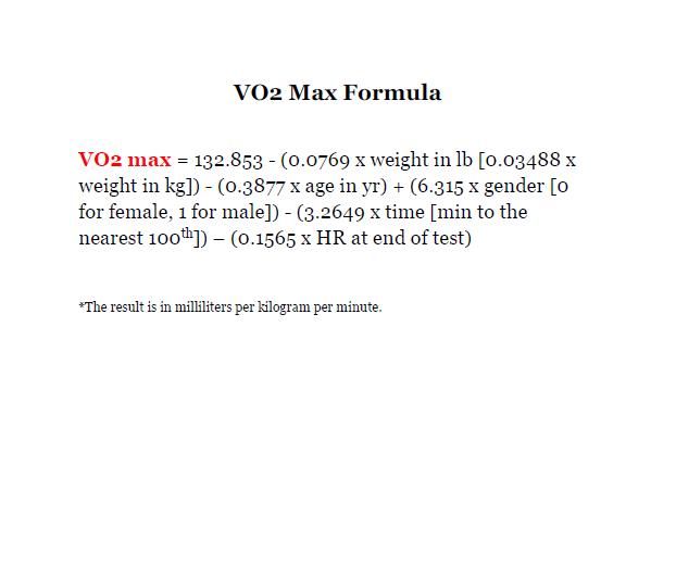 Formula to calculate your vo2 max for the Rockport walking test.