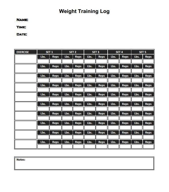 Weight training log sheet you can download and print.