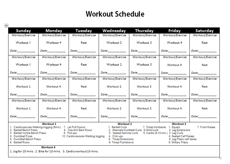 daily gym workout chart for men