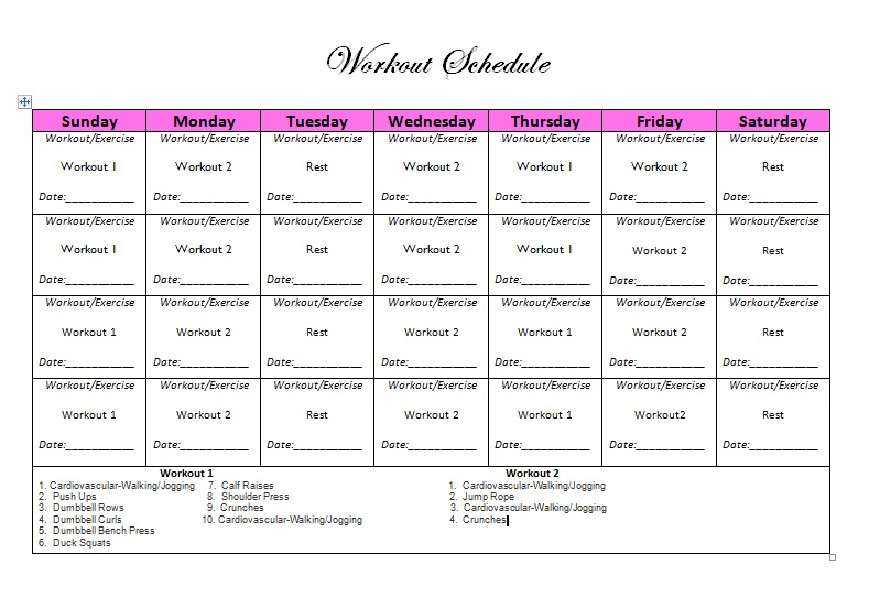 Workout schedule for women you can download and print.